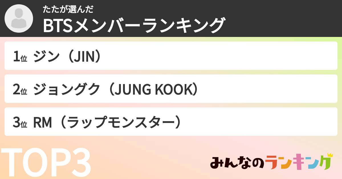 たたさんの「BTSメンバーランキング」