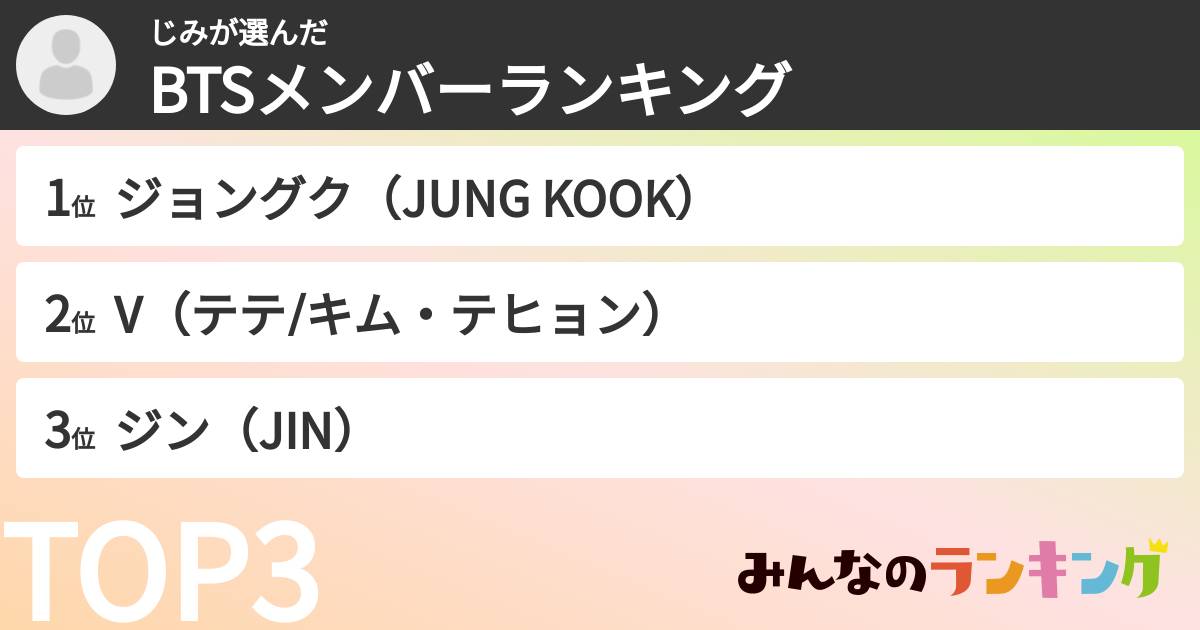 じみさんの「BTSメンバーランキング」