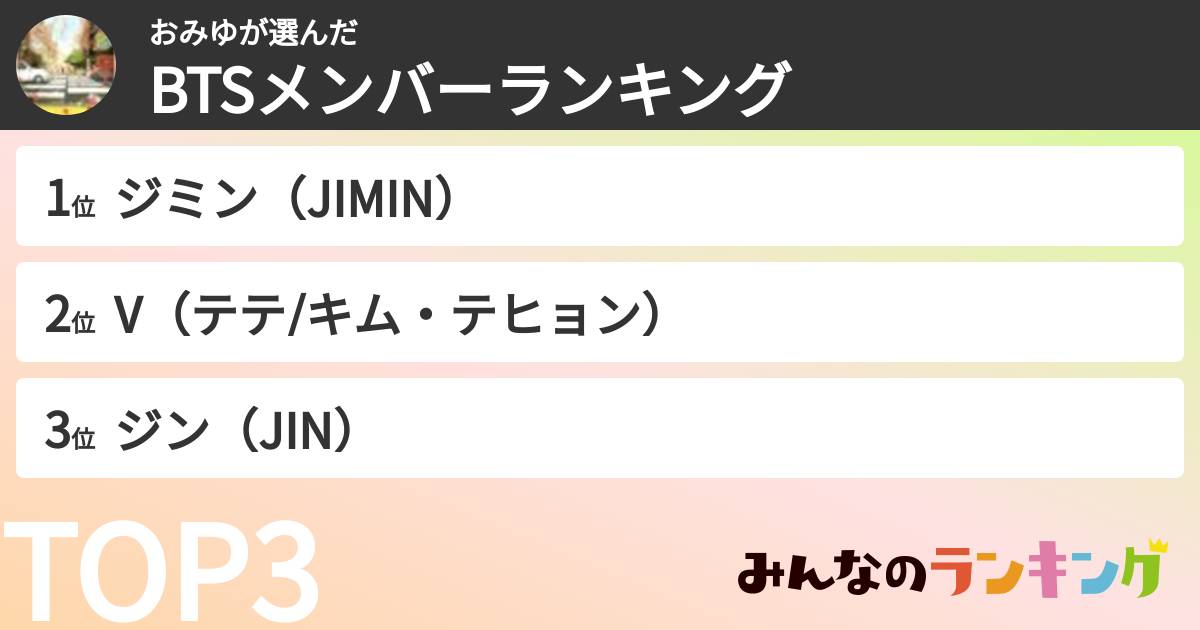 おみゆさんの「BTSメンバーランキング」