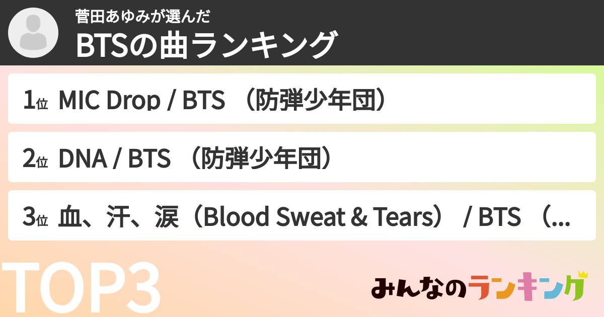 菅田あゆみさんの「BTSの曲ランキング」