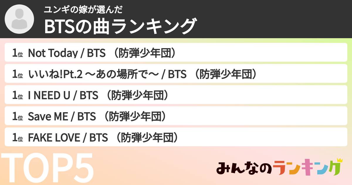 ユンギの嫁さんの「BTSの曲ランキング」
