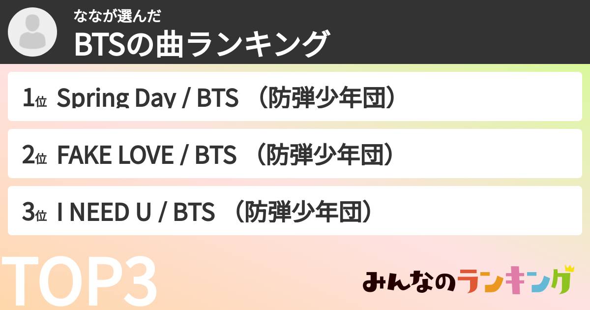 ななさんの「BTSの曲ランキング」