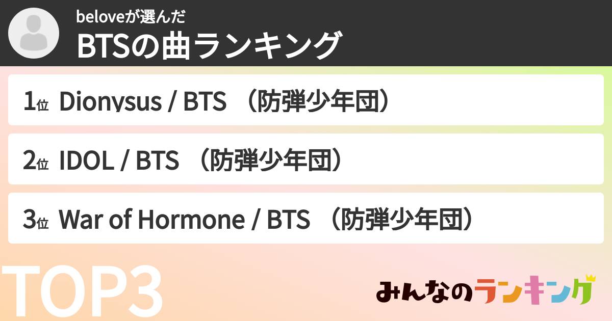 beloveさんの「BTSの曲ランキング」