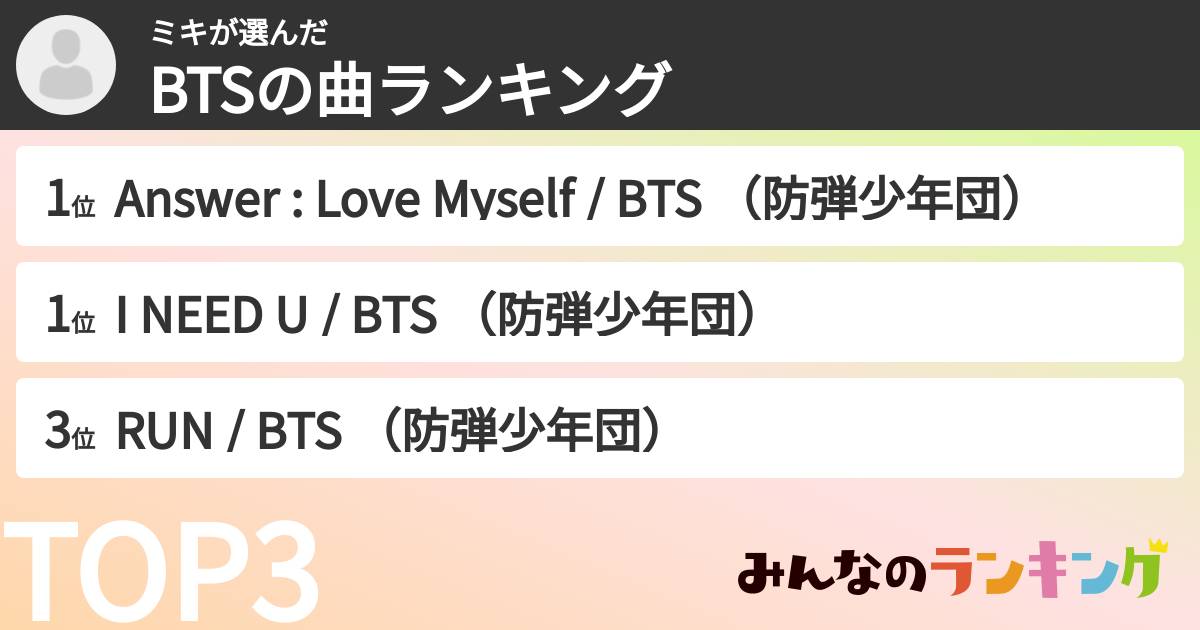 ミキさんの「BTSの曲ランキング」