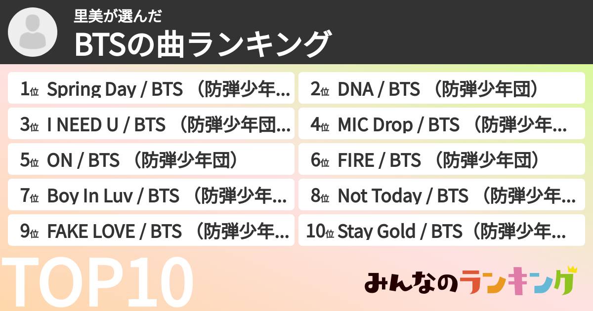 里美さんの「BTSの曲ランキング」