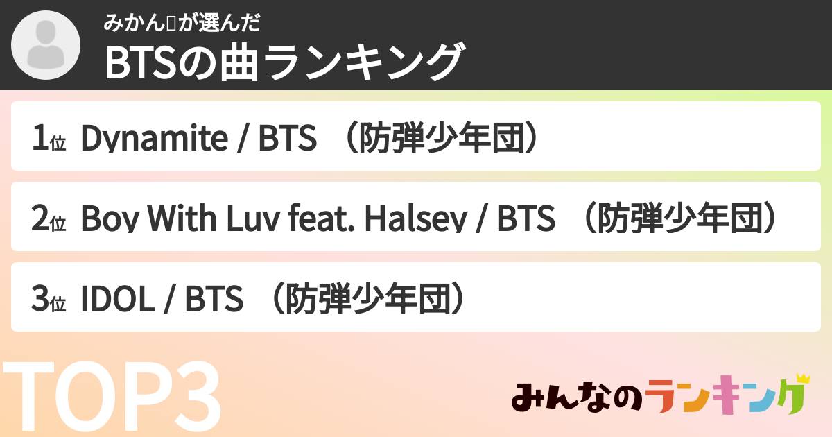 みかん🌈さんの「BTSの曲ランキング」
