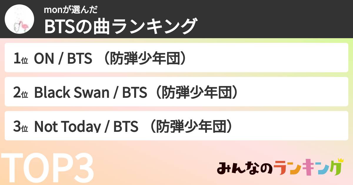 monさんの「BTSの曲ランキング」