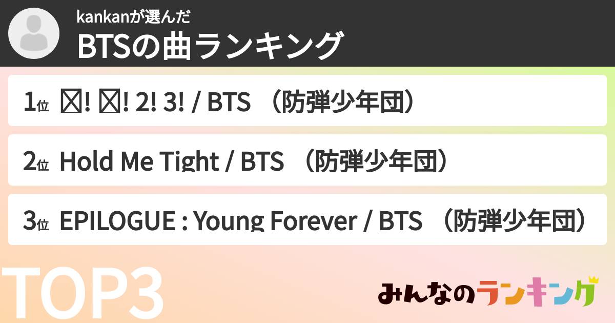 kankanさんの「BTSの曲ランキング」