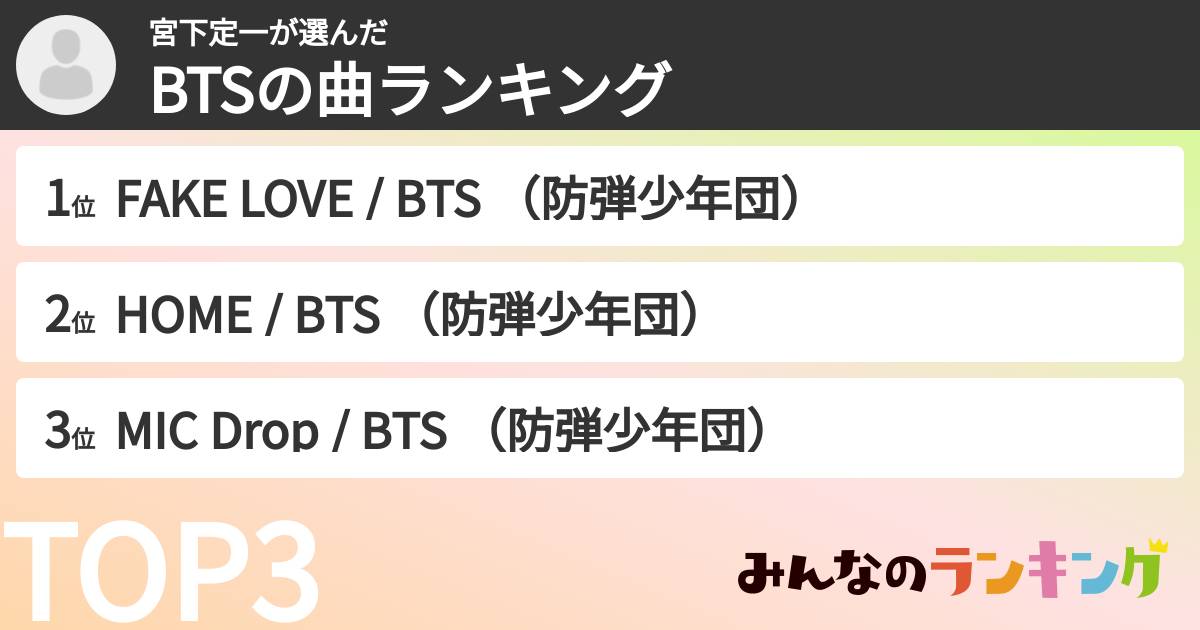 宮下定一さんの「BTSの曲ランキング」