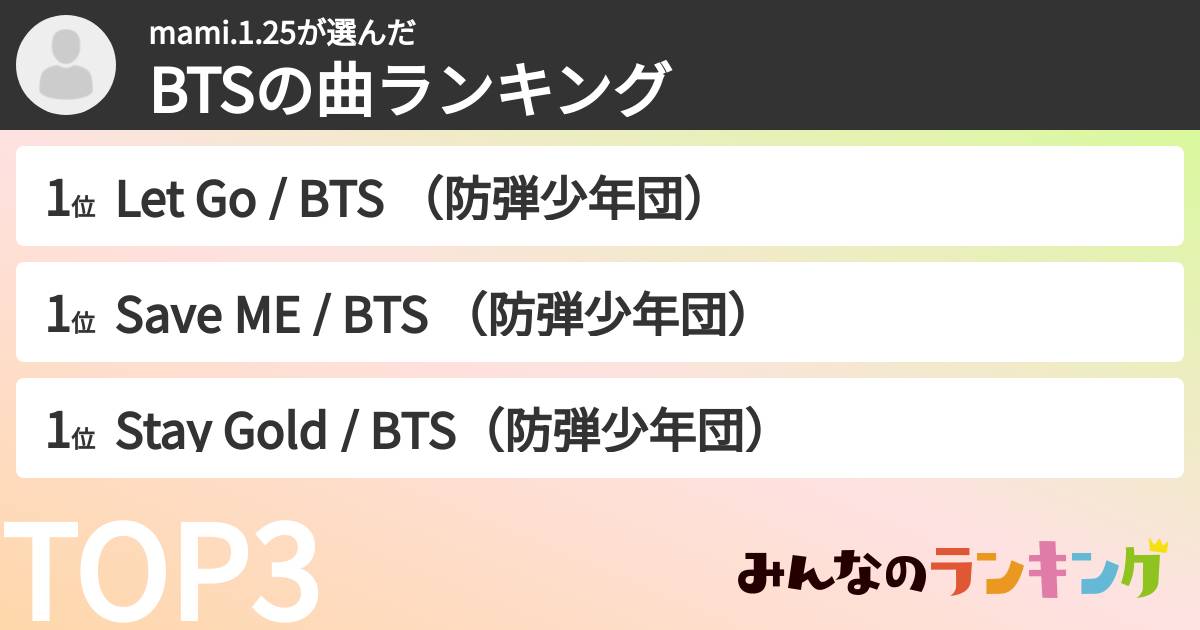 mami.1.25さんの「BTSの曲ランキング」
