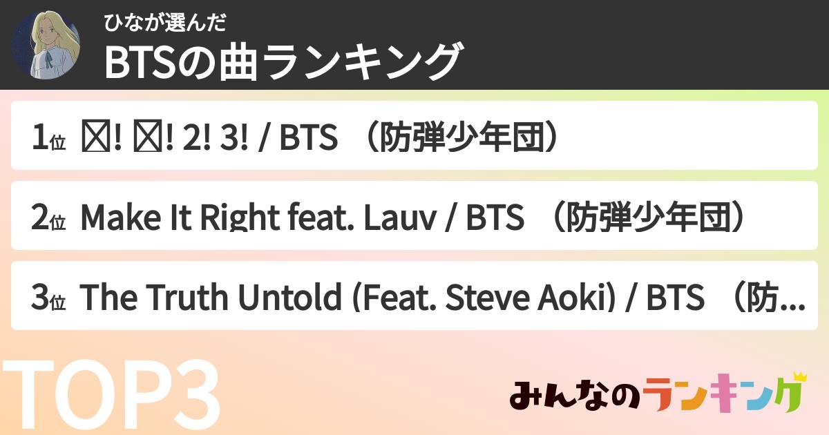 ひなさんの「BTSの曲ランキング」