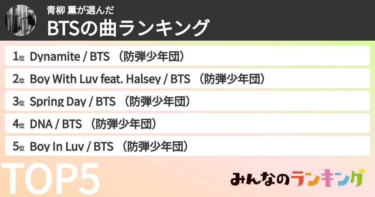 青柳 薫さんの「BTSの曲ランキング」