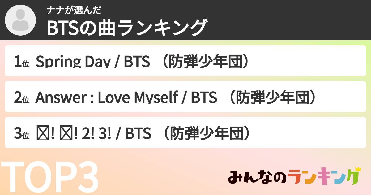 ナナさんの「BTSの曲ランキング」
