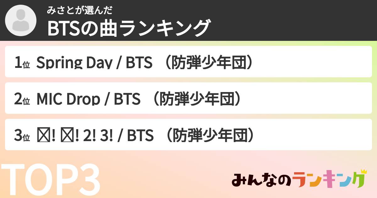 みさとさんの「BTSの曲ランキング」