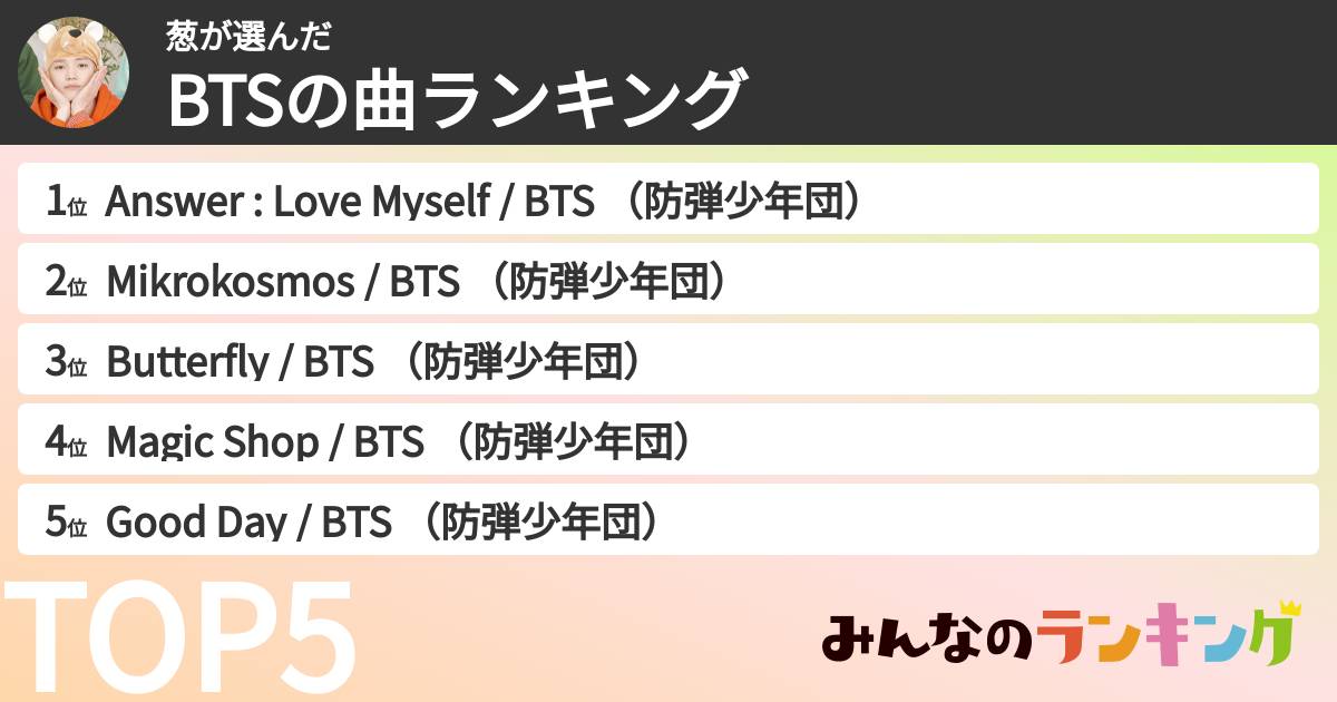 葱さんの「BTSの曲ランキング」