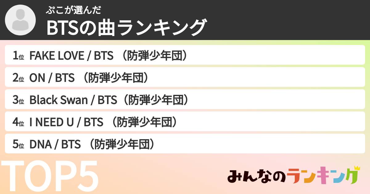 ぷこさんの「BTSの曲ランキング」
