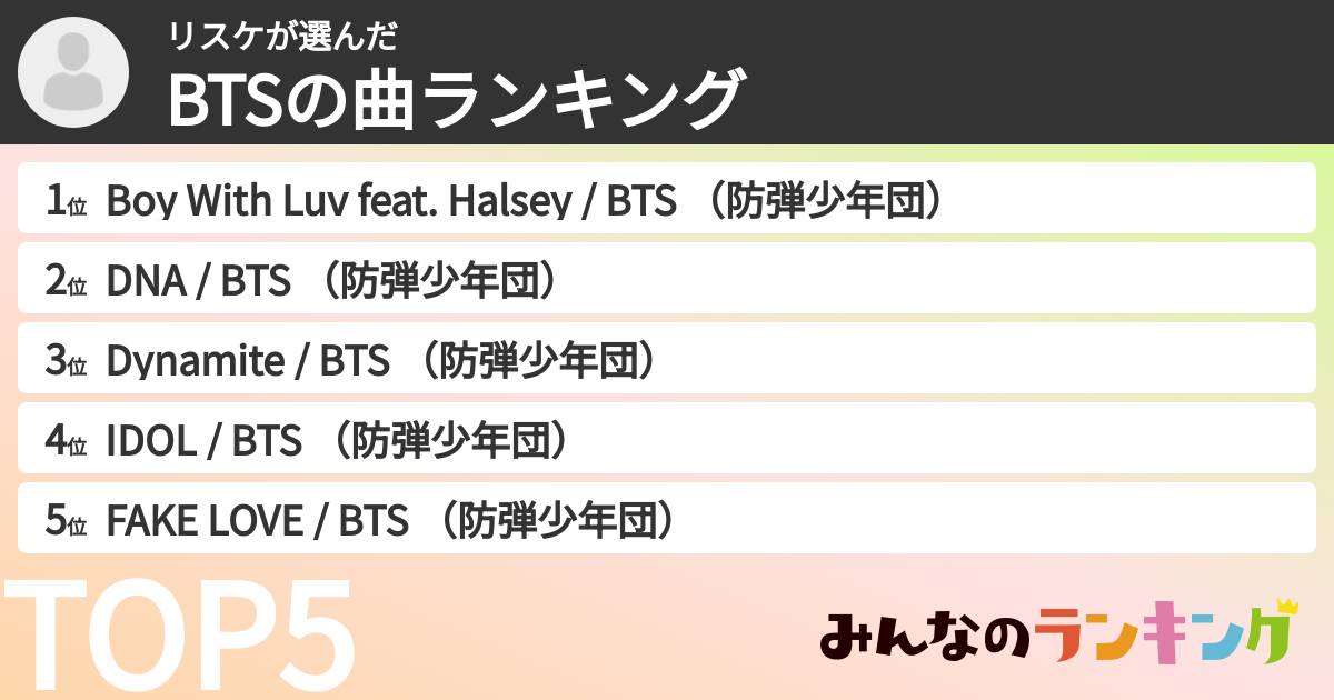 リスケさんの「BTSの曲ランキング」