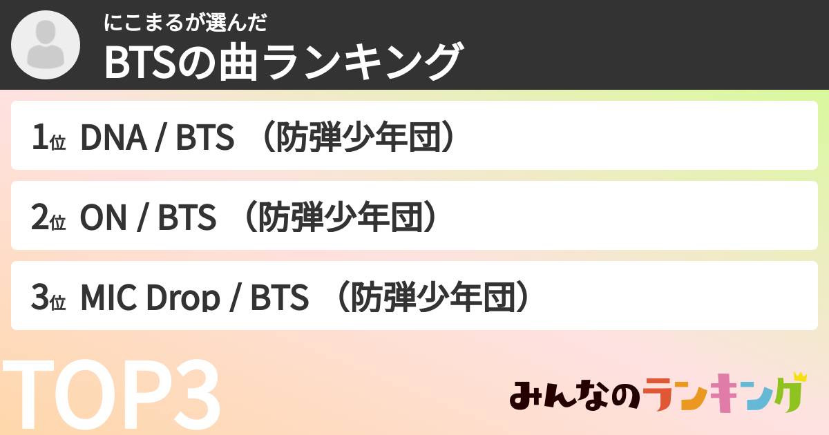 にこまるさんの「BTSの曲ランキング」