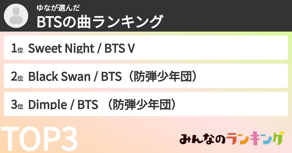ゆなさんの「BTSの曲ランキング」
