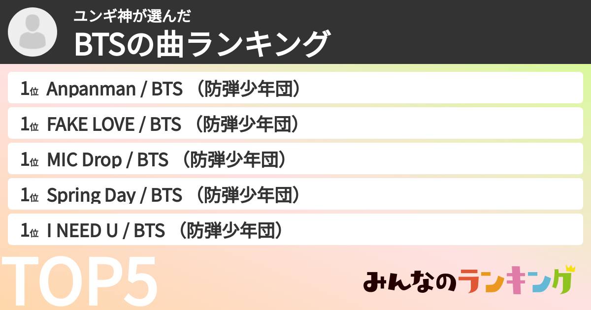 ユンギ神さんの「BTSの曲ランキング」