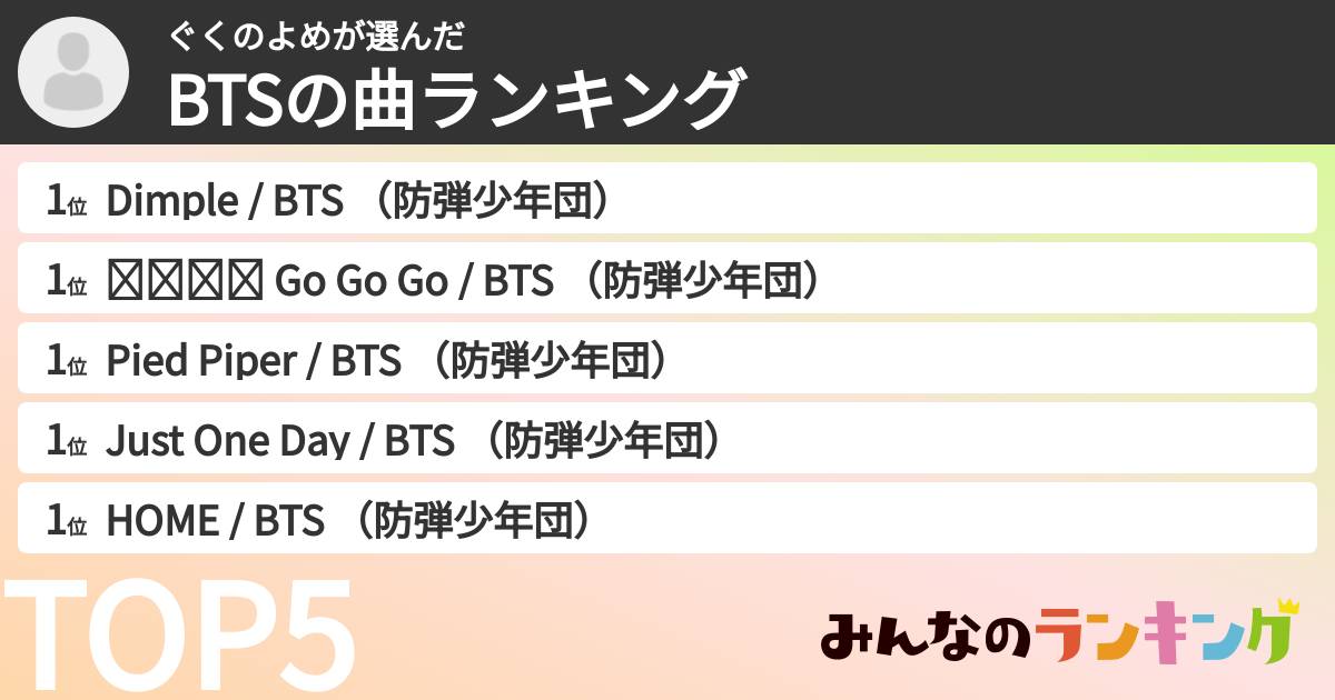 ぐくのよめさんの「BTSの曲ランキング」