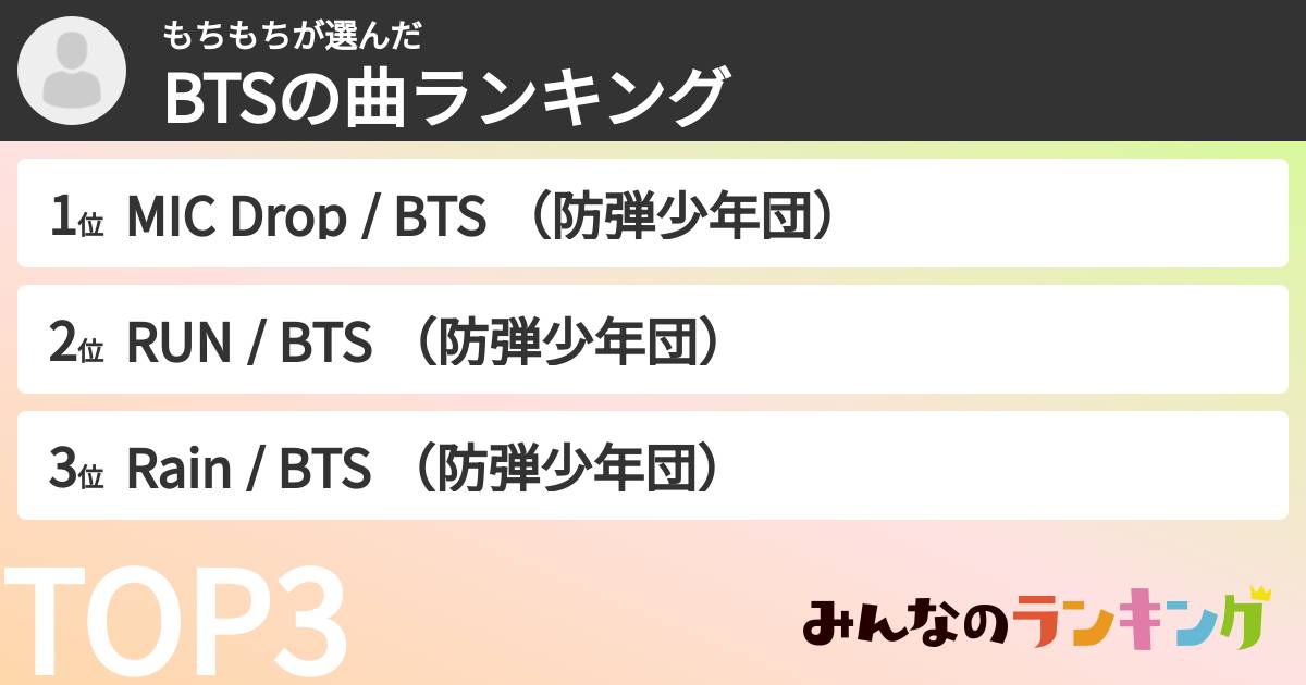 もちもちさんの「BTSの曲ランキング」