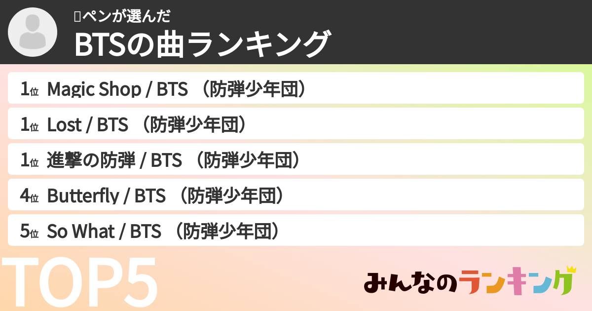 🐻ペンさんの「BTSの曲ランキング」