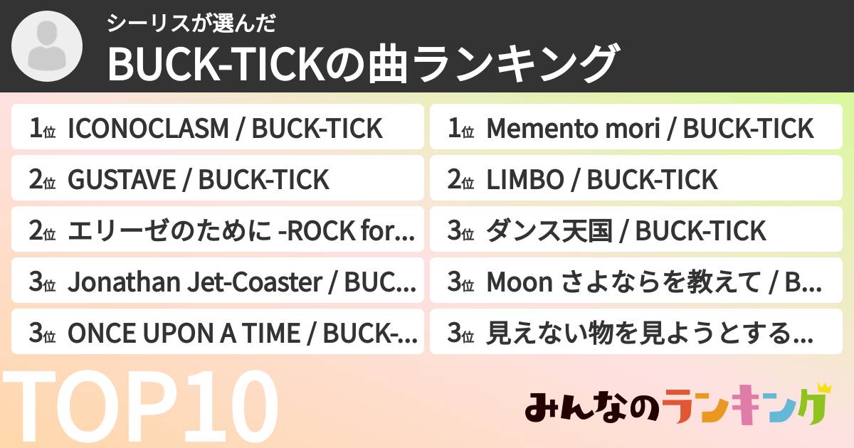 シーリスさんの「BUCK-TICKの曲ランキング」