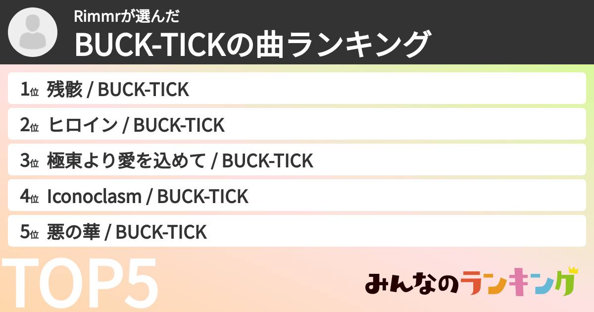 Rimmrさんの「BUCK-TICKの曲ランキング」