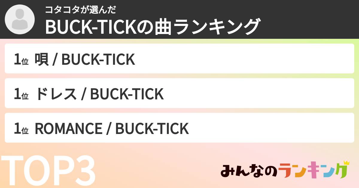 コタコタさんの「BUCK-TICKの曲ランキング」
