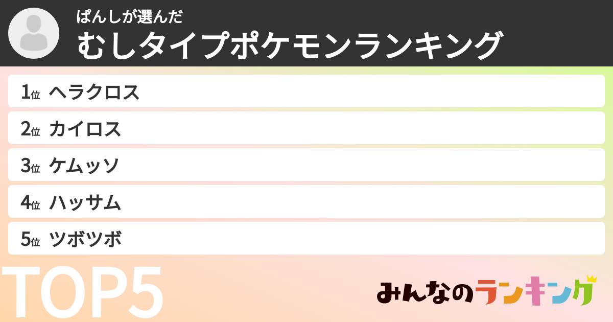 ぱんしさんの「むしタイプポケモンランキング」