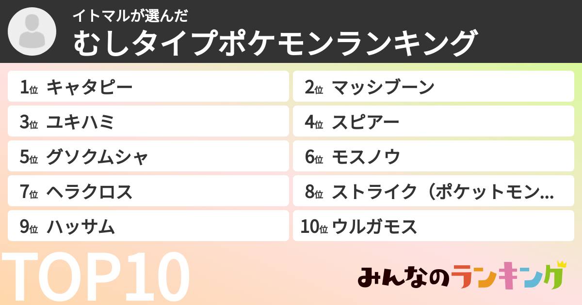 イトマルさんの「むしタイプポケモンランキング」