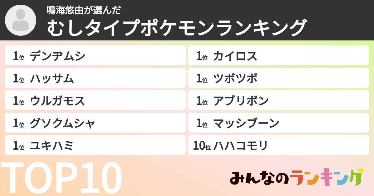 鳴海悠由さんの「むしタイプポケモンランキング」