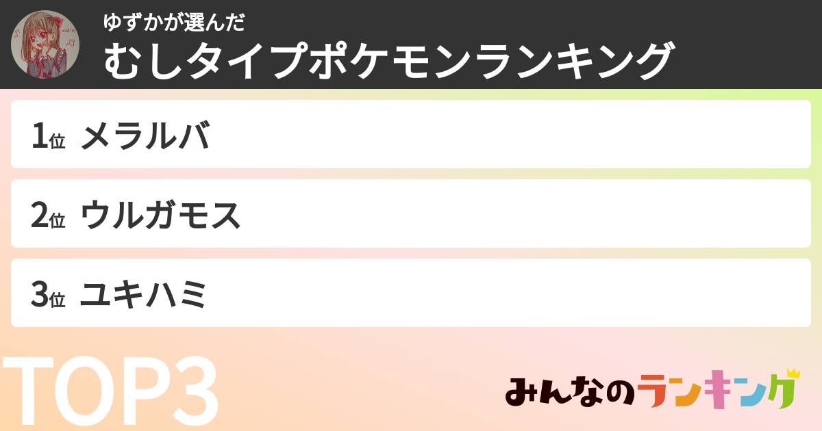 ゆずかさんの「むしタイプポケモンランキング」
