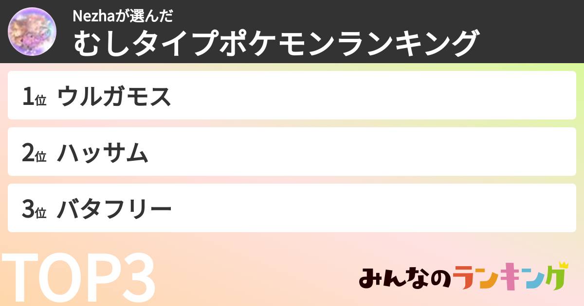Nezhaさんの「むしタイプポケモンランキング」