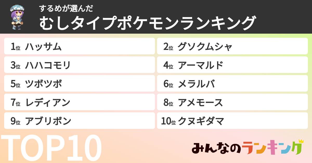 するめさんの「むしタイプポケモンランキング」