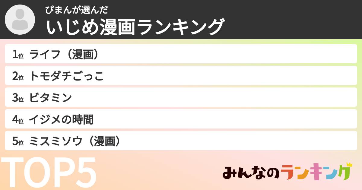 ぴまんさんの「いじめ漫画ランキング」