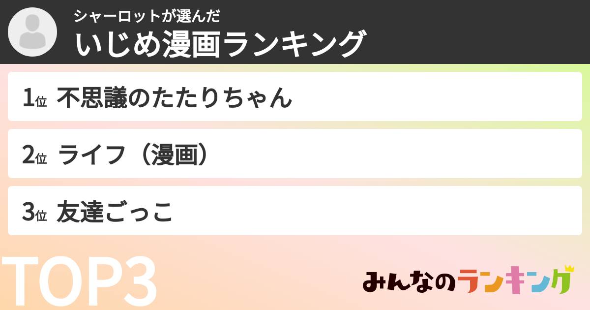 シャーロットさんの「いじめ漫画ランキング」