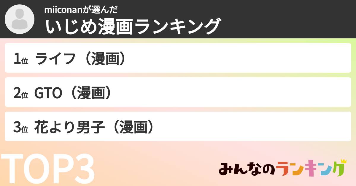 miiconanさんの「いじめ漫画ランキング」
