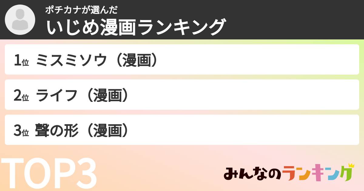 ポチカナさんの「いじめ漫画ランキング」