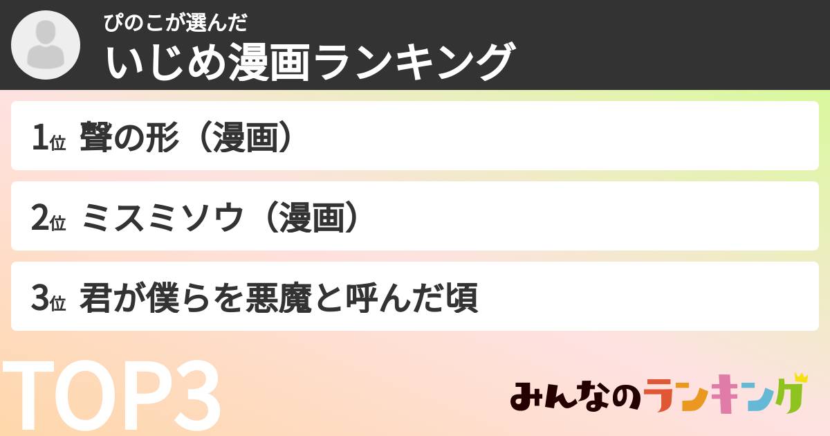 ぴのこさんの「いじめ漫画ランキング」