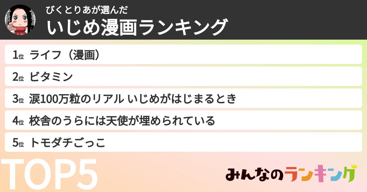 びくとりあさんの「いじめ漫画ランキング」