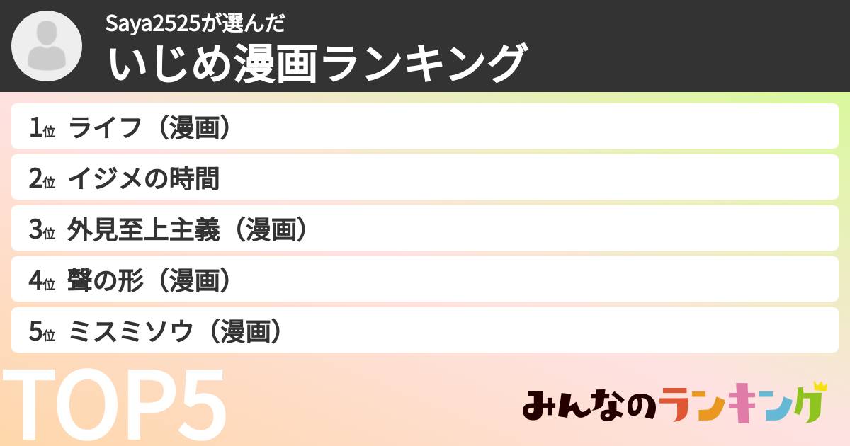 Saya2525さんの「いじめ漫画ランキング」