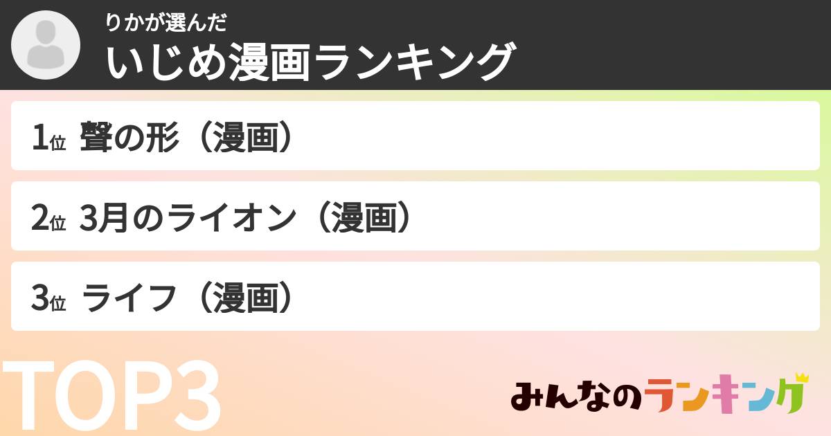りかさんの「いじめ漫画ランキング」