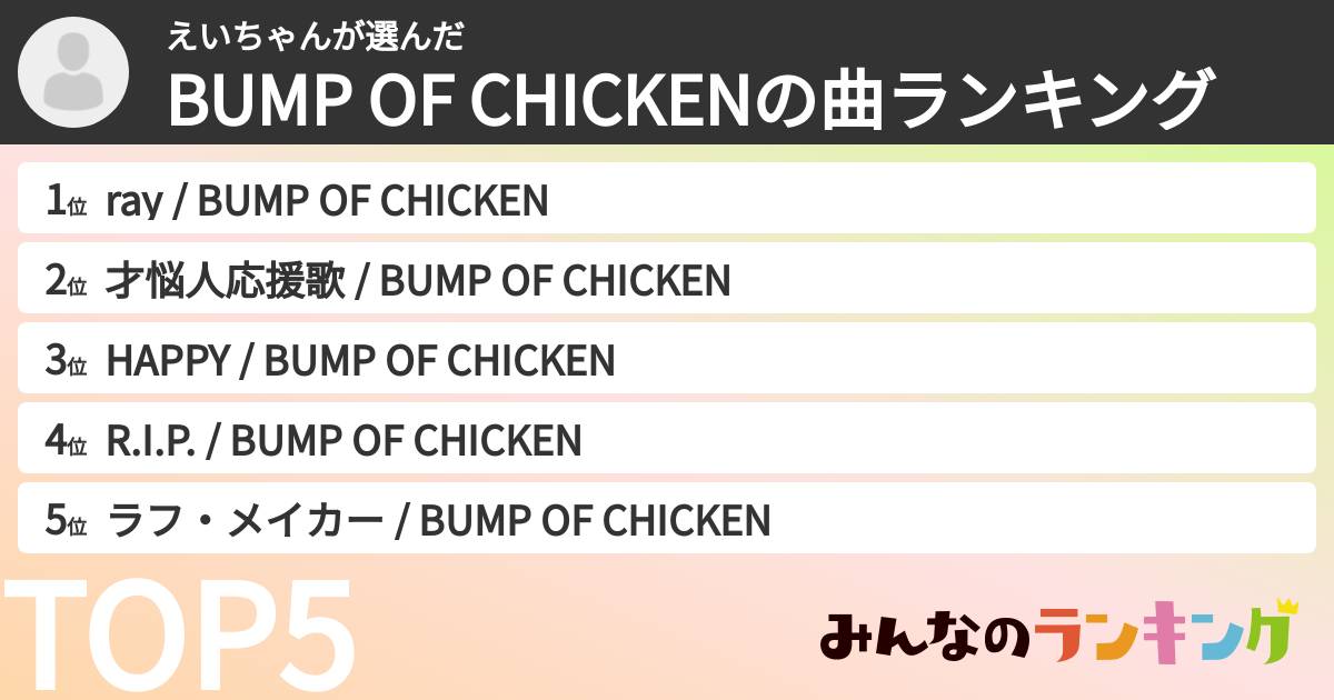 えいちゃんさんの「BUMP OF CHICKENの曲ランキング」