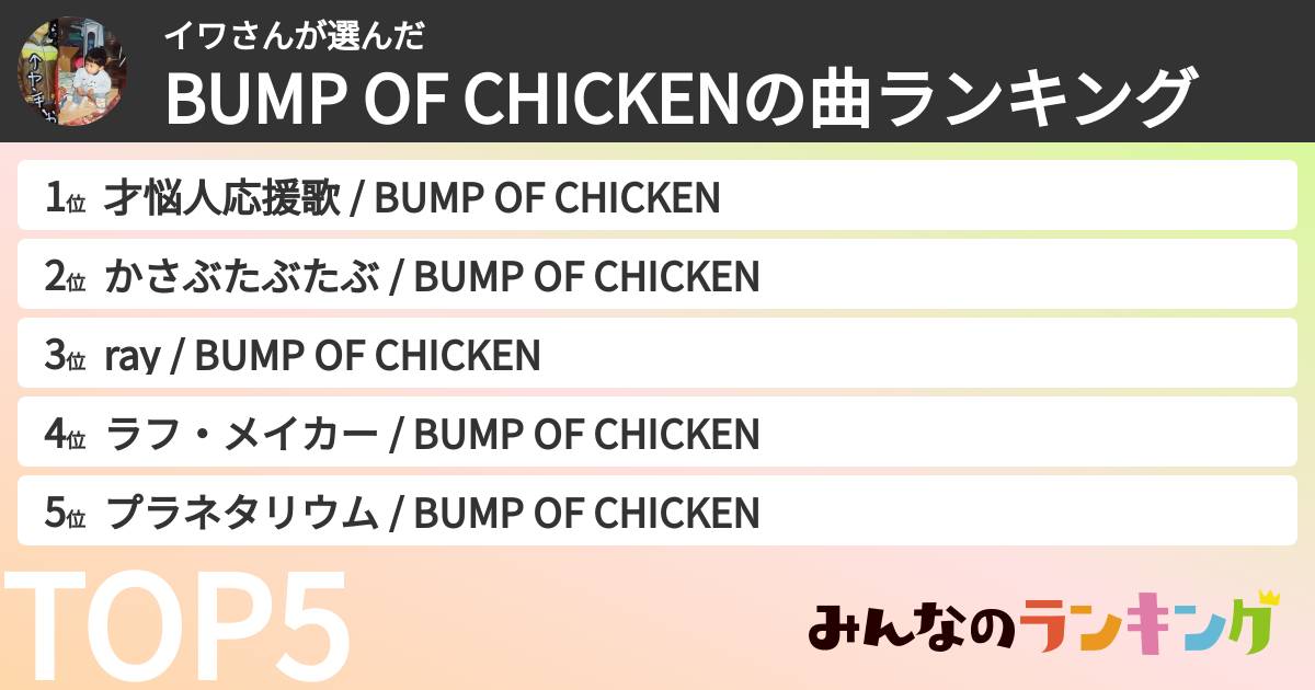 イワさんさんの「BUMP OF CHICKENの曲ランキング」