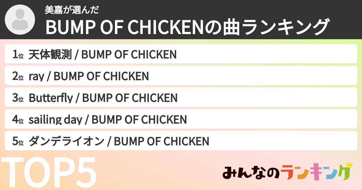 美嘉さんの「BUMP OF CHICKENの曲ランキング」