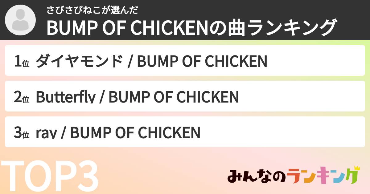 さびさびねこさんの「BUMP OF CHICKENの曲ランキング」