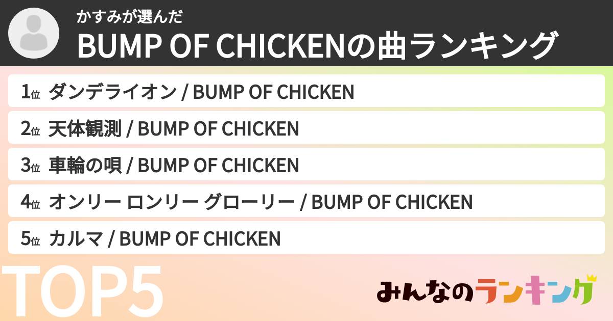 かすみさんの「BUMP OF CHICKENの曲ランキング」