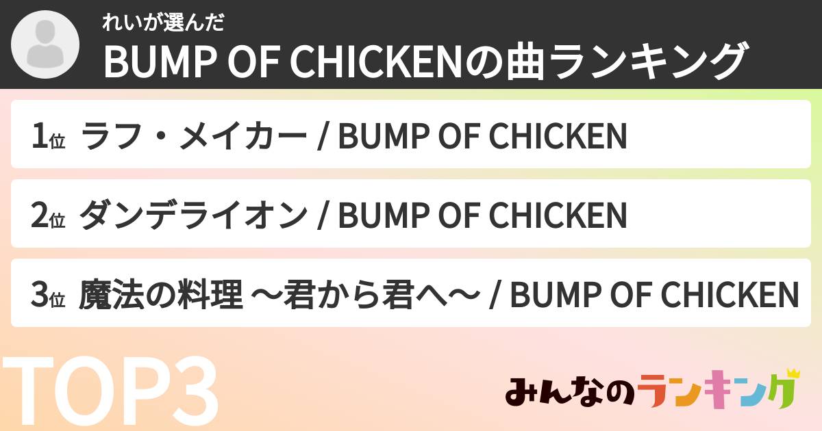 れいさんの「BUMP OF CHICKENの曲ランキング」
